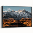 Framed canvas art showcasing a stunning landscape with winding roads, featuring a black frame. Ideal for modern home decor, enhancing any living space.