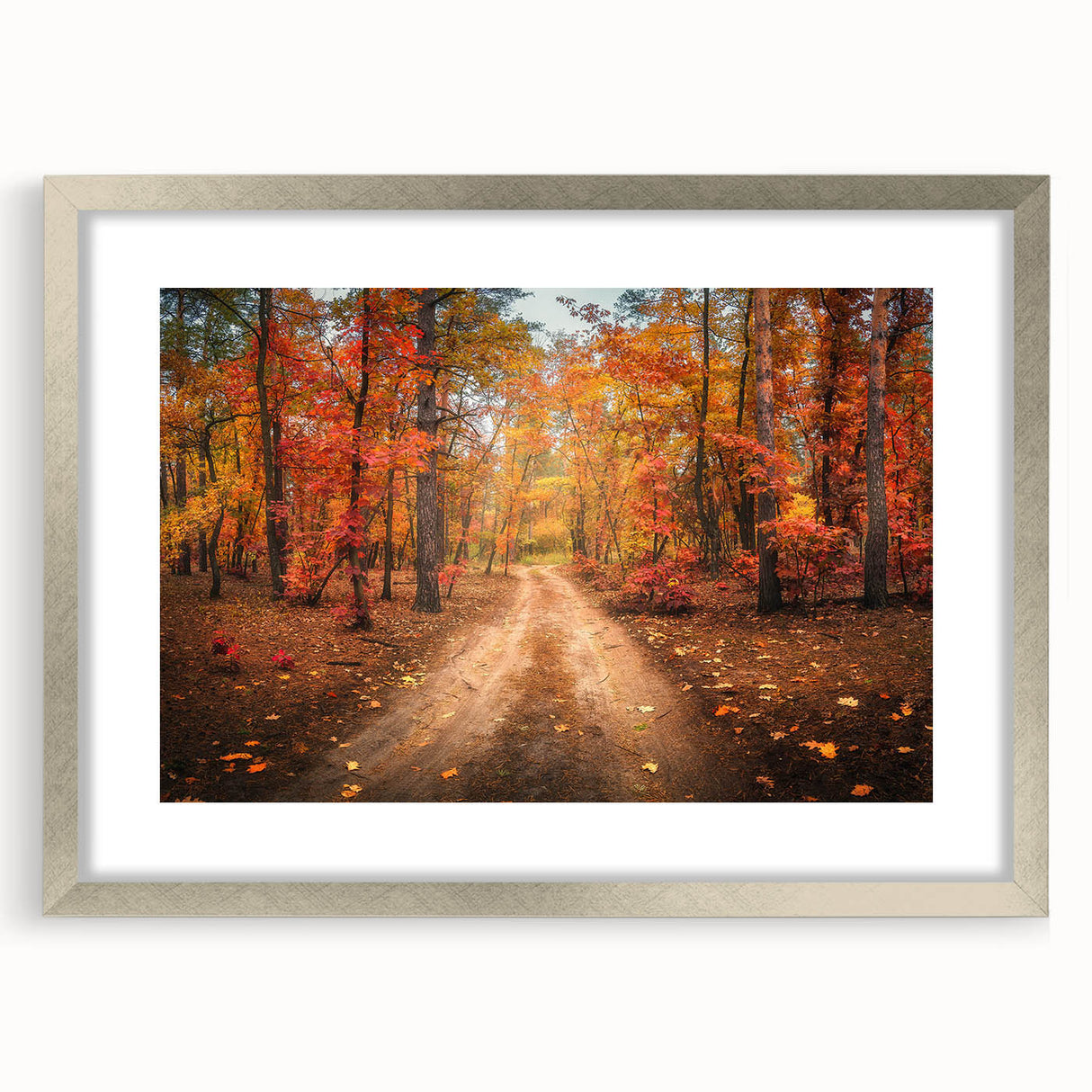 Framed silver wall art featuring a scenic landscape with winding roads, designed for modern decor. Perfect for adding elegance to living spaces.
