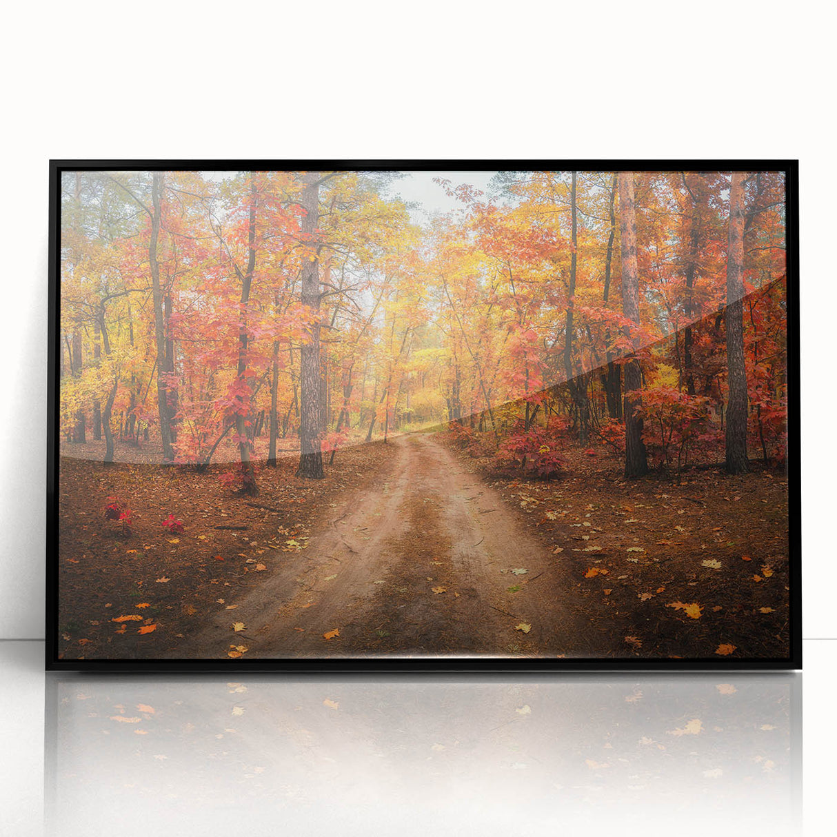 Framed acrylic wall art showcasing a stunning landscape road design, featuring vibrant colors and a sleek black frame, perfect for modern home decor.