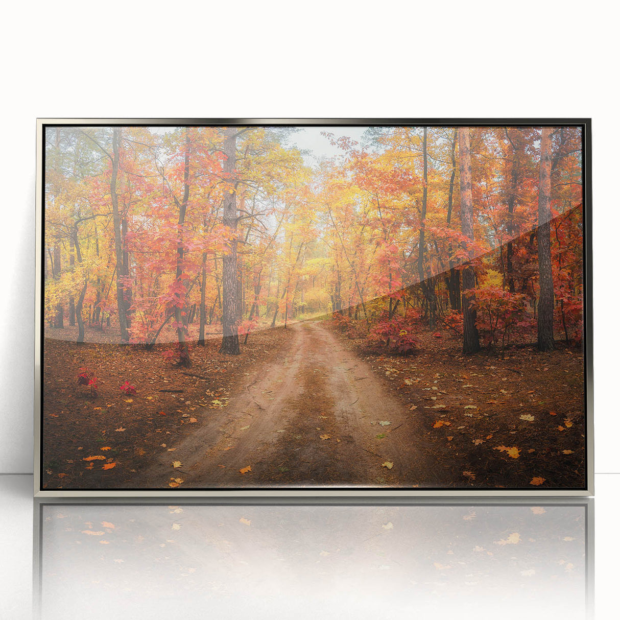 Framed wall art collection showcasing a modern landscape road design with a silver-acrylic frame, perfect for enhancing contemporary interior decor.