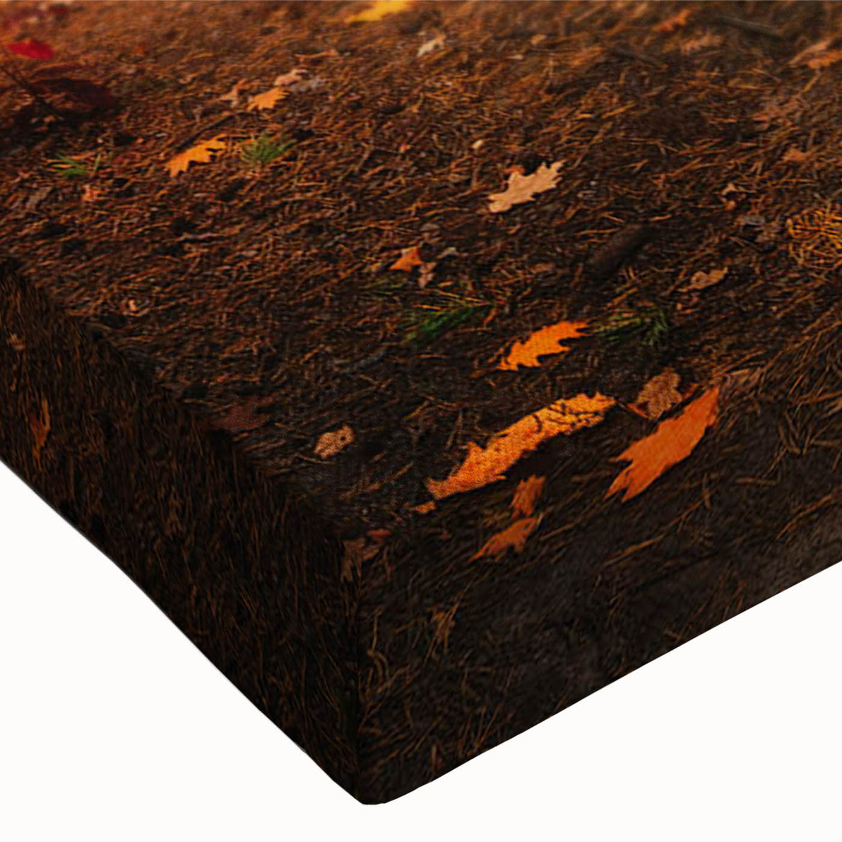 Close-up of a stretched canvas wall art piece featuring a vibrant landscape design with winding roads, rich colors, and intricate details, perfect for home decor.