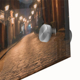 Close-up of a vibrant acrylic glass wall art piece showcasing a scenic landscape with winding roads, ideal for modern home decor, enhancing any space with artistic flair.