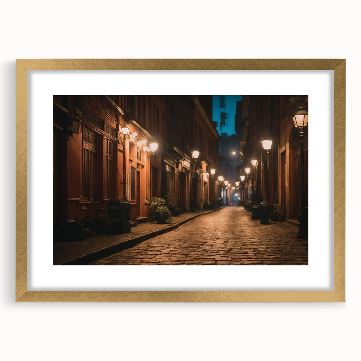Framed wall art featuring a stunning landscape design with roads, elegantly matted and finished in gold, perfect for enhancing any room's decor.
