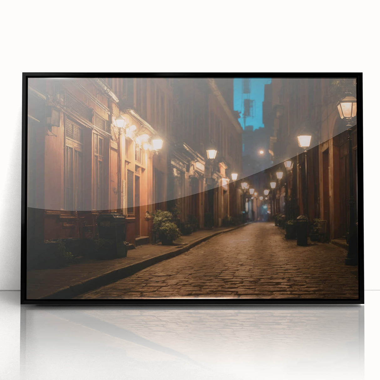 Framed acrylic wall art featuring a stunning landscape road design with vibrant colors and a sleek black frame, perfect for modern home decor.