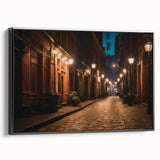 Framed canvas artwork showcasing a scenic landscape road design in black, perfect for home decor. The side view highlights the elegant frame and vibrant colors.