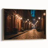 Framed canvas art showcasing a stunning landscape road design with golden accents, elegantly displayed in a modern setting, perfect for home decor.