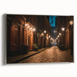 Framed canvas wall art featuring a scenic landscape with winding roads, designed in elegant silver tones, perfect for modern home decor. Ideal for enhancing living spaces.