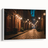 Framed canvas wall art showcasing a serene landscape with winding roads and lush greenery, featuring a white frame that enhances the vibrant colors, perfect for modern home decor.