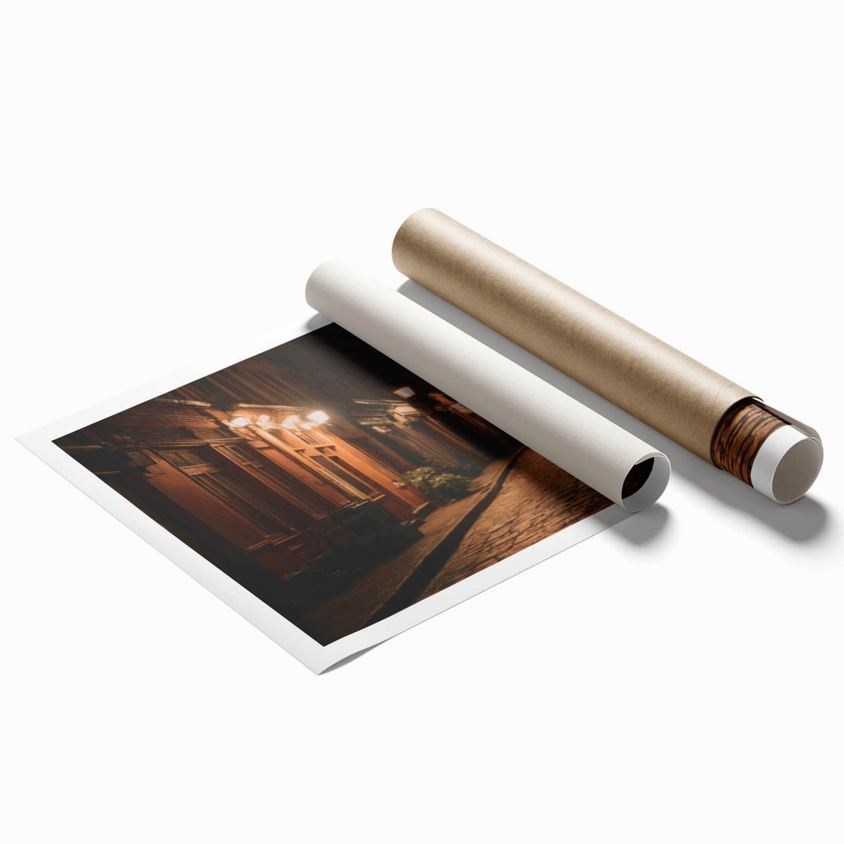 Rolled print showcasing a stunning landscape road design, featuring vibrant colors and intricate details, ideal for home decor or art enthusiasts.