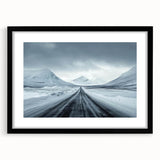 Framed wall art collection showcasing a scenic landscape with winding roads, presented in a sleek black frame with a white mat, ideal for modern home decor.