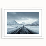 Framed wall art featuring a serene road landscape design, displayed in a white mat frame, perfect for enhancing home decor with a touch of nature.