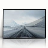 Framed acrylic wall art featuring a scenic landscape with winding roads and lush greenery, presented in a sleek black frame, perfect for modern decor.