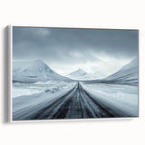 Framed canvas wall art showcasing a serene landscape with winding roads, featuring vibrant colors and a modern design, perfect for enhancing interior decor.