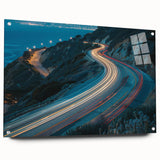 Acrylic wall art piece showcasing a vibrant landscape road design with a modern aesthetic, featuring a side view and pins for easy display, perfect for home decor.