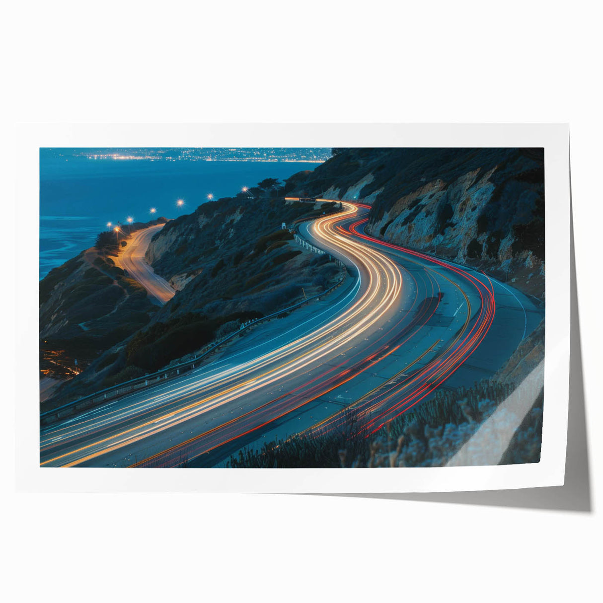 Vibrant rolled canvas print showcasing an abstract landscape with winding roads, rich colors, and intricate details, perfect for modern home decor.