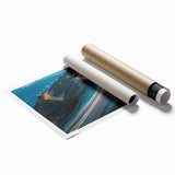 Rolled canvas print showcasing a stunning landscape road design with vibrant colors, ideal for home decor. Packaged securely in a durable cardboard tube for safe delivery.
