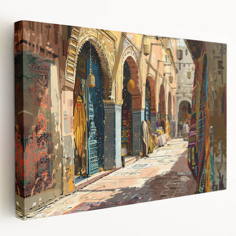 Stretched canvas wall art showcasing a serene landscape with winding roads, rich green hills, and a vibrant blue sky, perfect for home decor and art enthusiasts.