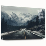 Acrylic glass wall art display showcasing a vibrant landscape road design, featuring rich colors and intricate details, perfect for modern interior decor. This collection emphasizes artistic expression and adds a stylish touch to any room.