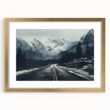 Elegant gold-framed wall art featuring a scenic landscape with winding roads, designed to enhance home decor. The piece includes a mat for a polished finish.