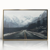 Framed acrylic wall art featuring a stunning landscape design with winding roads, rich greens, and golden accents, perfect for home decor and aesthetic enhancement.