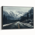 Framed canvas wall art showcasing a stunning landscape road design with a black frame, perfect for modern decor. Ideal for adding depth to living spaces.