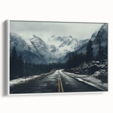 Framed canvas wall art depicting a scenic landscape with winding roads and lush greenery, set against a white background, ideal for home decor.