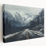 Stretched canvas wall art showcasing a serene landscape road design with vibrant colors, ideal for home decor, adding depth and tranquility to any room.