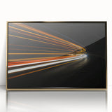 Framed acrylic wall art showcasing a modern landscape design with golden accents, ideal for home decor, emphasizing elegance and contemporary style.