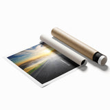 Rolled canvas print showcasing a stunning landscape road design with vibrant colors and intricate details, ideal for home decor. Packaged securely in a protective tube.