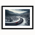 Framed wall art featuring a stunning landscape design with roads, presented in a sleek black frame with a white mat, perfect for home decor enhancement.