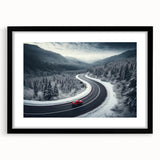 Framed wall art featuring a stunning landscape design with roads, presented in a sleek black frame with a white mat, perfect for home decor enhancement.