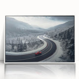 Framed acrylic wall art featuring a serene landscape road design, with a white frame and glossy finish, ideal for home decor and modern interiors.