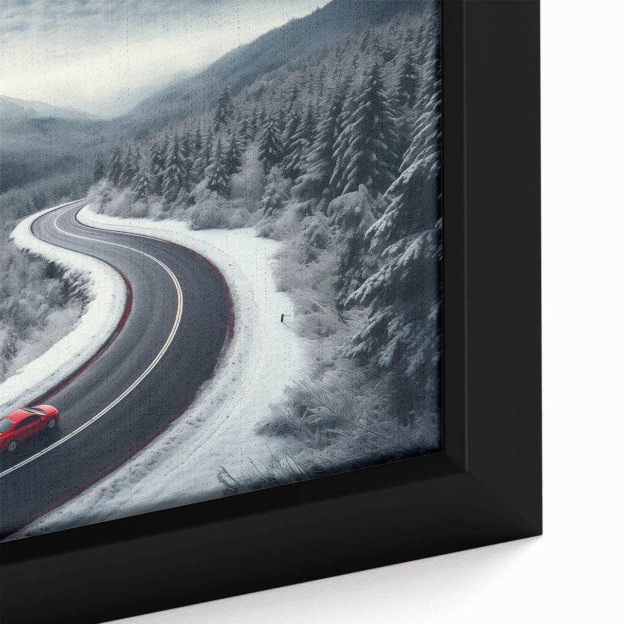 Framed canvas wall art showcasing a vibrant landscape design with winding roads and lush greenery, ideal for modern home decor. Close-up highlights intricate details and textures, enhancing visual appeal for art enthusiasts.