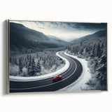 Framed canvas wall art depicting a serene landscape with winding roads, featuring a silver border. Ideal for modern home decor, enhancing aesthetic appeal.