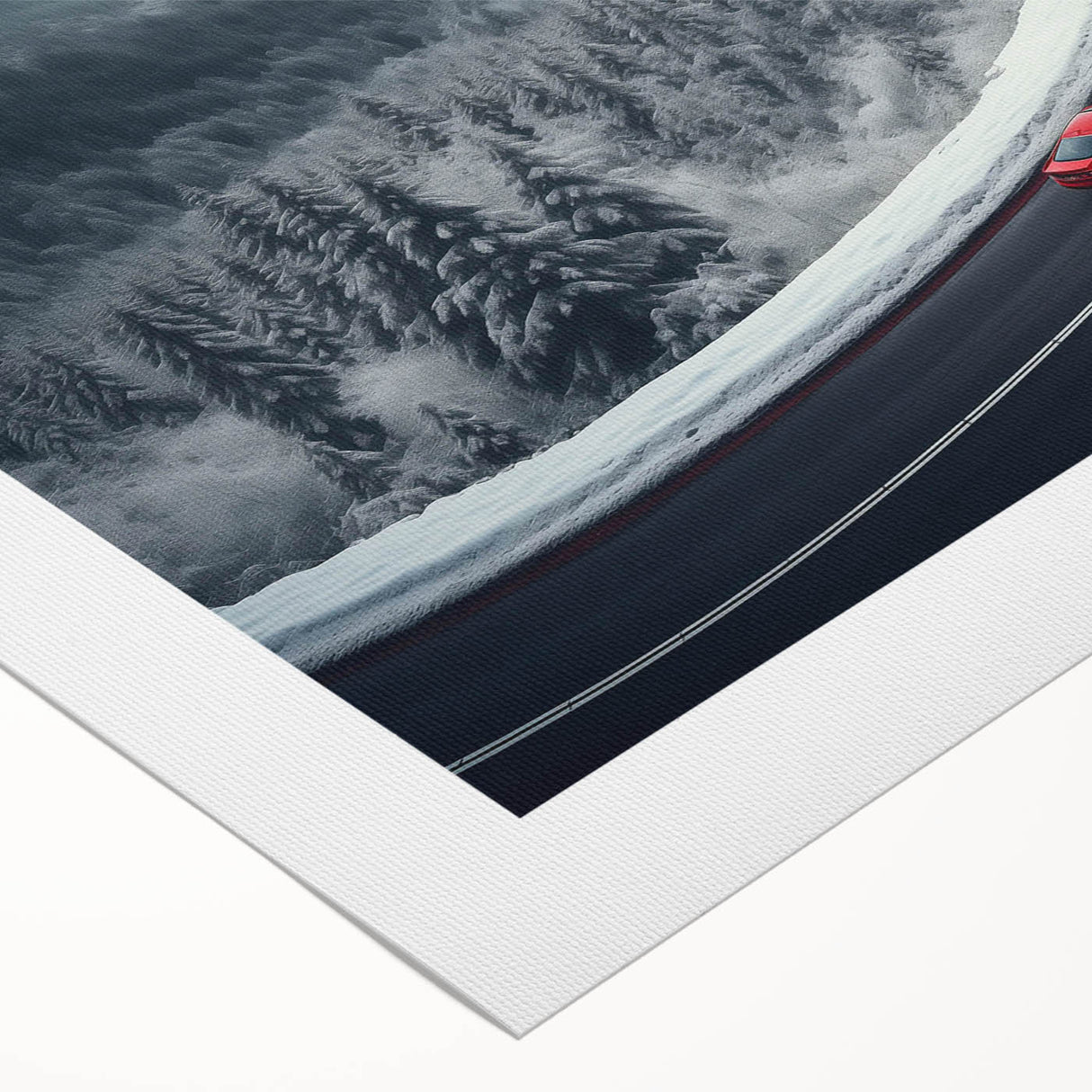 Rolled canvas print showcasing a vibrant landscape road design, featuring rich colors and intricate details, ideal for home decor or office aesthetics. Packaged securely for safe delivery.