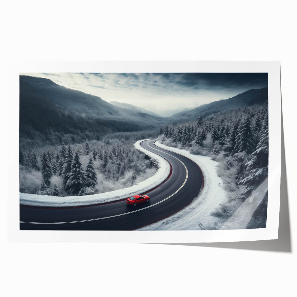 Vibrant rolled print showcasing an abstract landscape road design in earthy tones, ideal for modern home decor, packaged securely in a protective tube.