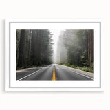 Framed landscape wall art featuring a scenic road design with vibrant colors, set in a sleek white mat and frame, perfect for home decor enhancement.