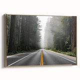 Framed canvas wall art featuring a scenic landscape with winding roads and lush greenery, accented by a gold frame, ideal for home decor.