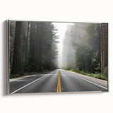 Framed canvas wall art showcasing a serene landscape road design with silver accents, perfect for modern home decor. Ideal for adding elegance to any room setting.