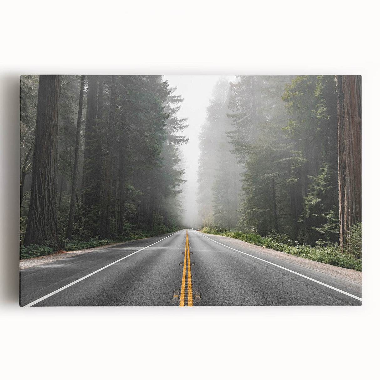 Stretched canvas artwork showcasing a vibrant landscape with winding roads and lush greenery, perfect for modern home decor or art enthusiasts.