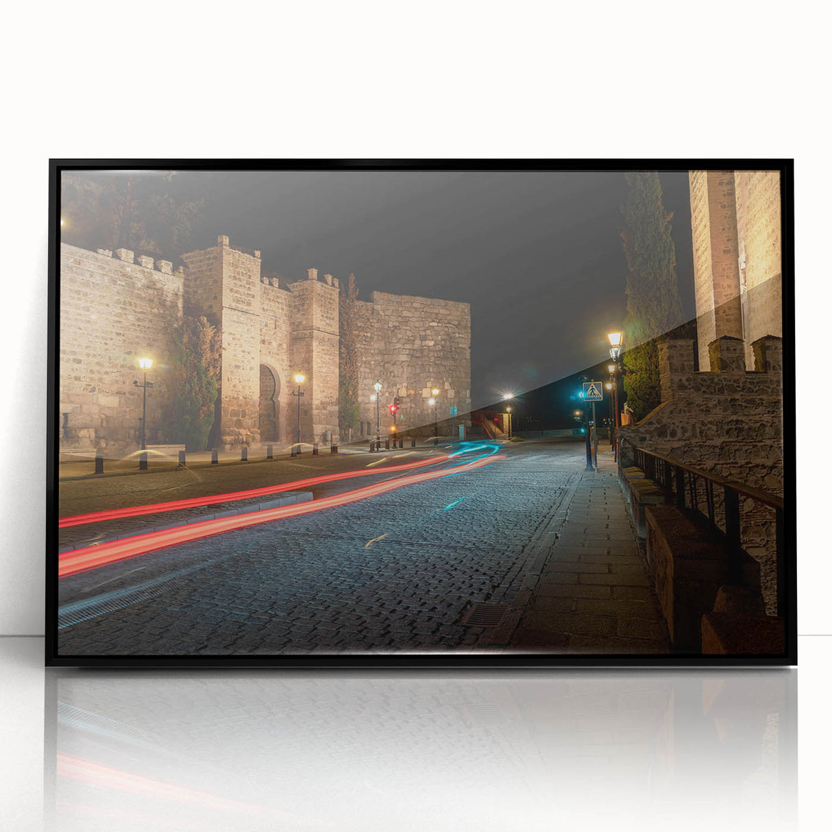 Framed acrylic wall art showcasing a modern landscape road design with vibrant colors, black frame, and a sleek front view, perfect for contemporary decor.
