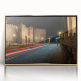 Framed acrylic wall art showcasing a scenic landscape with winding roads and golden accents, ideal for modern home decor, creating a serene ambiance.