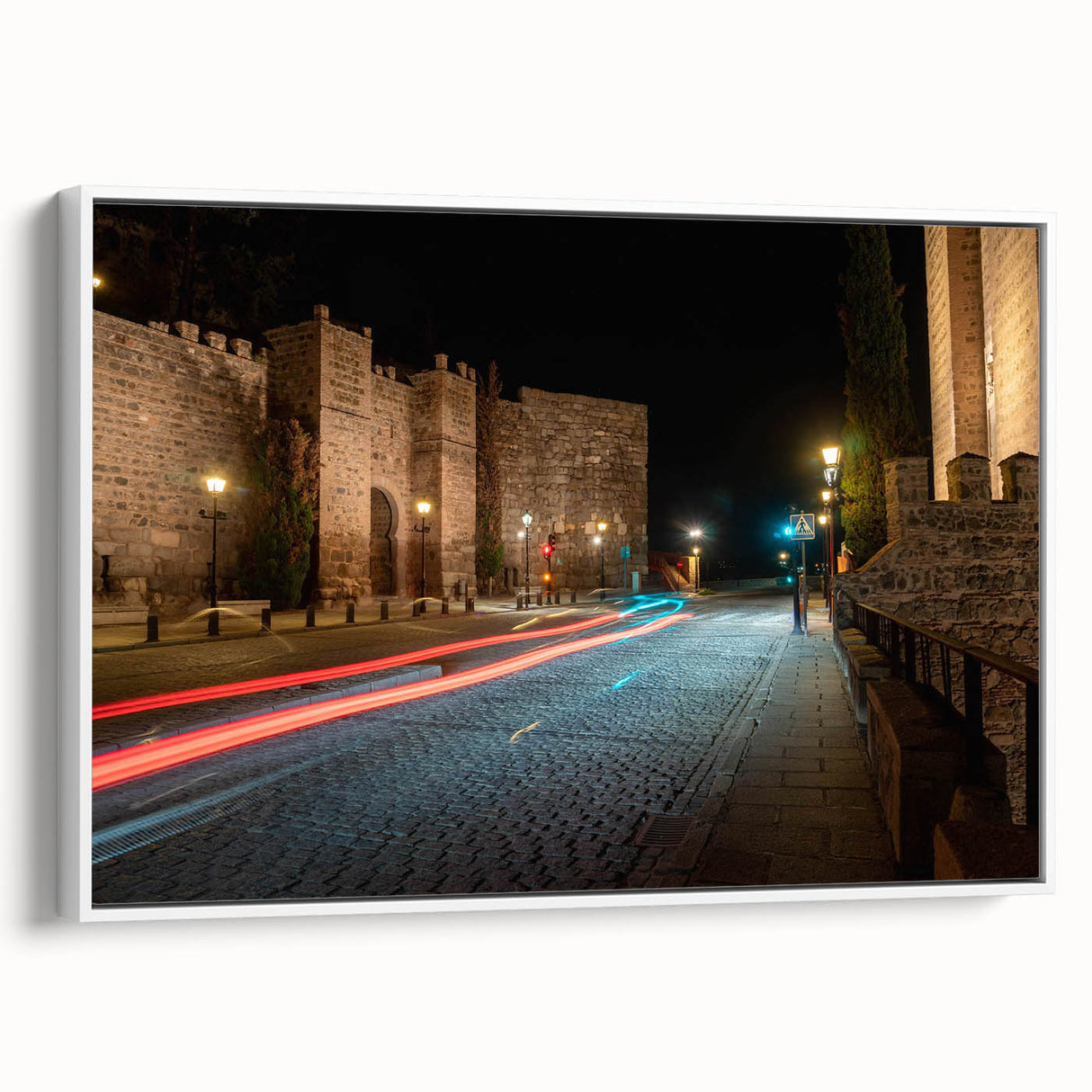 Framed canvas wall art showcasing a serene landscape with winding roads, featuring vibrant colors and a modern design, ideal for home decor accents.