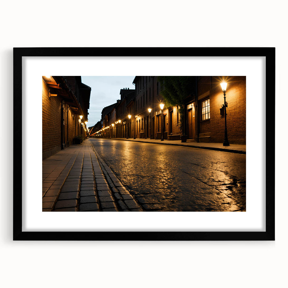 Framed wall art featuring a serene landscape design with winding roads, presented in a sleek black frame, ideal for modern home decor and aesthetic enhancement.
