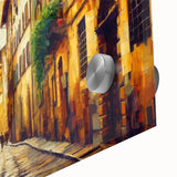 Close-up of a vibrant acrylic glass wall art piece showcasing an abstract landscape design with rich colors, perfect for modern home decor. Ideal for enhancing contemporary interiors.