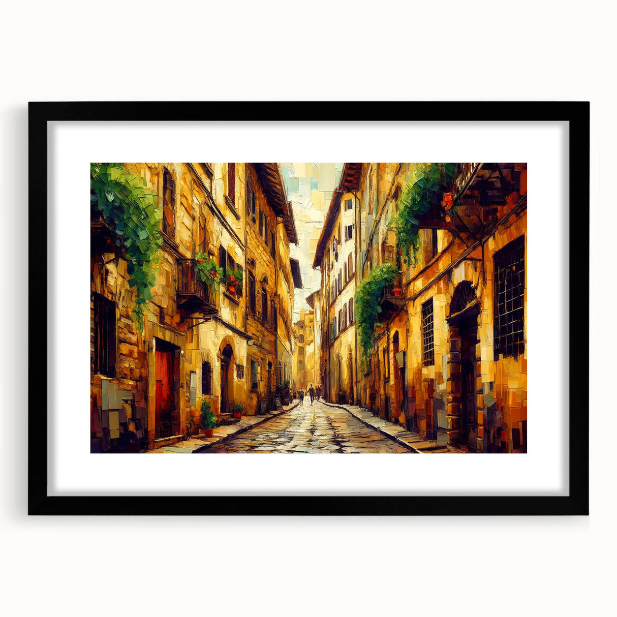 Framed wall art showcasing a scenic landscape road design, featuring a sleek black frame and matting, ideal for modern home decor and interior styling.