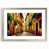 Framed silver wall art featuring a scenic landscape and road design, complete with a white mat for added elegance, ideal for home or office decor.