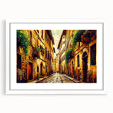 Framed wall art featuring a serene landscape road design in a white mat, ideal for home decor. The artwork showcases vibrant colors and intricate details, perfect for enhancing any living space.