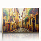 Framed wall art featuring a stunning landscape design with winding roads and vibrant colors, set in an elegant gold frame, perfect for home decor enhancement.