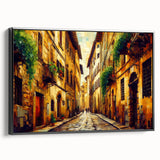 Framed canvas wall art showcasing a scenic landscape with winding roads, featuring a black frame and a side view perspective, perfect for home decor.